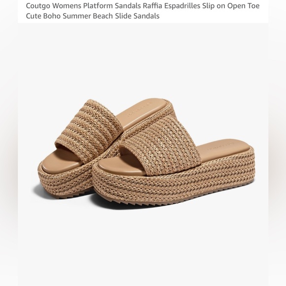 NEW! Women's ‘COFFEE’ Color Raffia Platform Sandals-9M - Picture 7 of 17